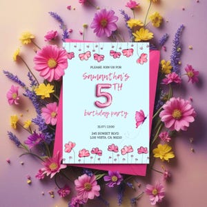 Editable Floral Birthday Invite | Flower Theme Digital Template | Canva Design | Customizable Simple Party Invitation | Instant Download