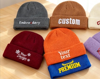 Personalized Embroidered Beanie Hat Custom Logo/Text Hats Adults Winter Knitted Hat With Name Warm Knit Hat Custom Beanie Christmas gifts