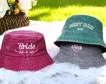 Cappelli a secchiello personalizzati, cappello personalizzato con testo/logo ricamato, cappello da sole vintage, regalo per addio al nubilato, cappello estivo, vacanza e viaggi, cappelli personalizzati
