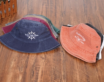 Custom Text/Logo Embroidered Bucket Hat, Personalized Vintage Hat,Camping hat Summer hat,Bachelorette Party Gift,Vacation Travel,Custom Hats