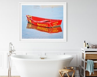 Nantucket Art, Wall Decor, Sunken Ship, Boat Photography, Red Yellow Nautical Artwork, Nantucket Coastal Style Home, Summer Art