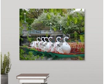 Boston Swan Boat 11 x 14 Canvas Wrap Wall Art, Boston Public Garden, Read to Hang, Nursery Decor, Office Wall Hanging, Dorm Room, Memories