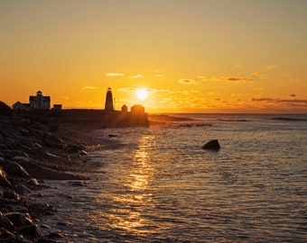 Point Judith Lighthouse, Narragansett Newport Rhode Island, Coastal Sunrise Nautical New England Prints, Large Seascape Wall Art, Beach