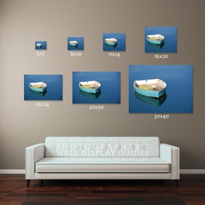 Nautical Boat Decor, Rowboat Photography, Lakeside Home Wall Art Decor,, Orange Blue, Coastal Large Wall Art Prints, Bedroom Living Room Art image 3