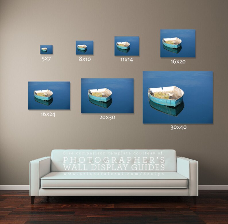 Nautical Boat Decor, Rowboat Photography, Lakeside Home Wall Art Decor,, Orange Blue, Coastal Large Wall Art Prints, Bedroom Living Room Art image 3