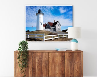 Cape Cod Art, Nobska Lighthouse Photography, New England Prints, Nautical Coastal Seascape, Large Prints Bedrooms, Unframed Horizontal Print