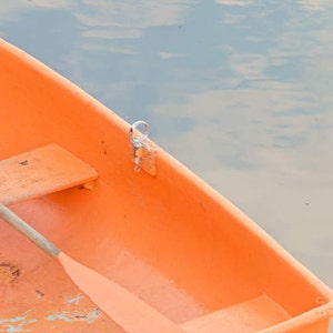 Nautical Boat Decor, Rowboat Photography, Lakeside Home Wall Art Decor,, Orange Blue, Coastal Large Wall Art Prints, Bedroom Living Room Art image 2