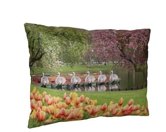 Gifts for Moms, Aunts, Sisters, Boston Public Garden Decorative Throw Pillow, Swan Boats Public Garden, 12x16 Rectangular Accent Pillow