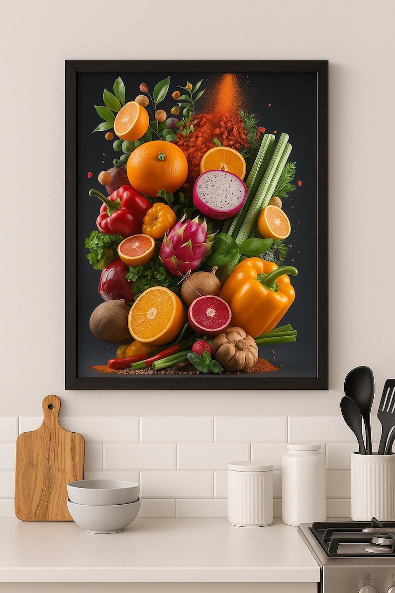 rustic vegetable kitchen prints | 3-piece wall art |... Vegetable Art Print | Modern Kitchen Decor | Healthy Food Wall Print ...