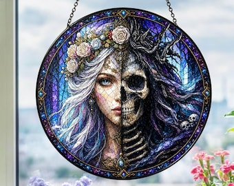 Atrapasueños de vidrieras de Hel con nombre personalizado, adorno para ventana de la diosa nórdica, decoración vikinga personalizada.