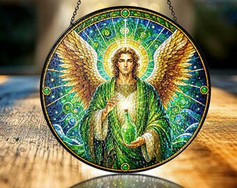 Custom Name Archangel Raphael Suncatcher, Stained Glass Angel Decor, Personalized Window Ornament