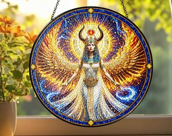 Atrapasueños de vidrieras inspirado en Isis, decoración personalizada de la mitología egipcia, idea de regalo personalizada.