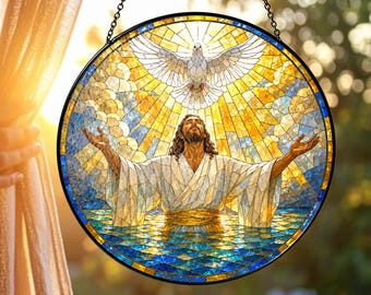 Jesus and Dove Stained Glass Suncatcher, Christian Window Hanging, Faith Inspired Sun Catcher, Religious Gift, Spiritual Home