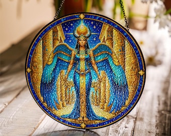 Custom Name Isis Suncatcher, Egyptian Goddess Stained Glass Decor, Personalized Window Ornament