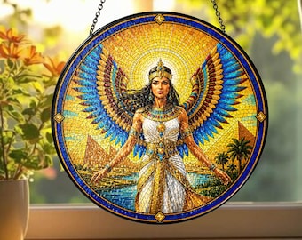 Adorno colgante de vidriera de Isis, atrapasoles con nombre personalizado, decoración de la diosa egipcia