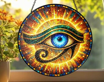 Horus Inspired Stained Glass Suncatcher, Personalized Egyptian Mythology Decor, Custom Gift Idea