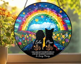 Personalized Dog Memorial Rainbow Bridge Stained Glass Suncatcher, Loss of Dog Sympathy Gift, Pet Memorial, Dog Remembrance