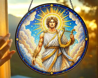 Atrapasueños de vidrieras inspirado en Apolo, decoración personalizada de la mitología griega, idea de regalo personalizada