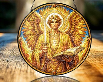 Archangel Jophiel Stained Glass Suncatcher Window Hanging, Custom Name Suncatcher, Angel of Wisdom Decor