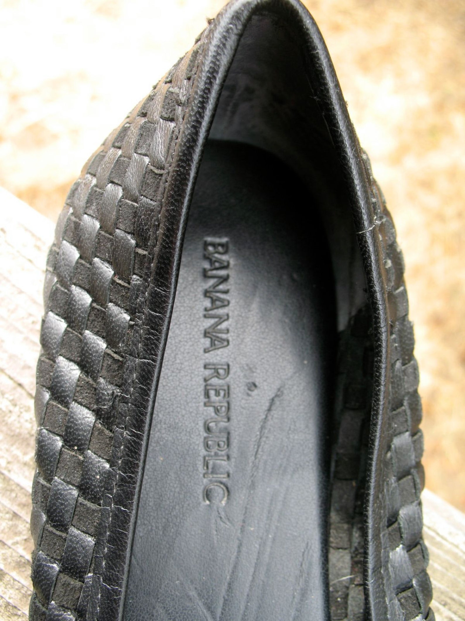 banana republic black woven leather ballet shoes audrey hepburn style size 7 1 /2 m