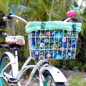 Cruiser Bike Basket Liner and Beach Tote Bag Combo For Casual Coastal Rides or Daily Commutes, Handmade and Washable
