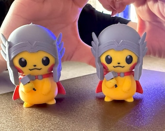 Thor Pikachu Figurine – 3D Printed Electric Mouse Fan Art Collectible Desk Decor