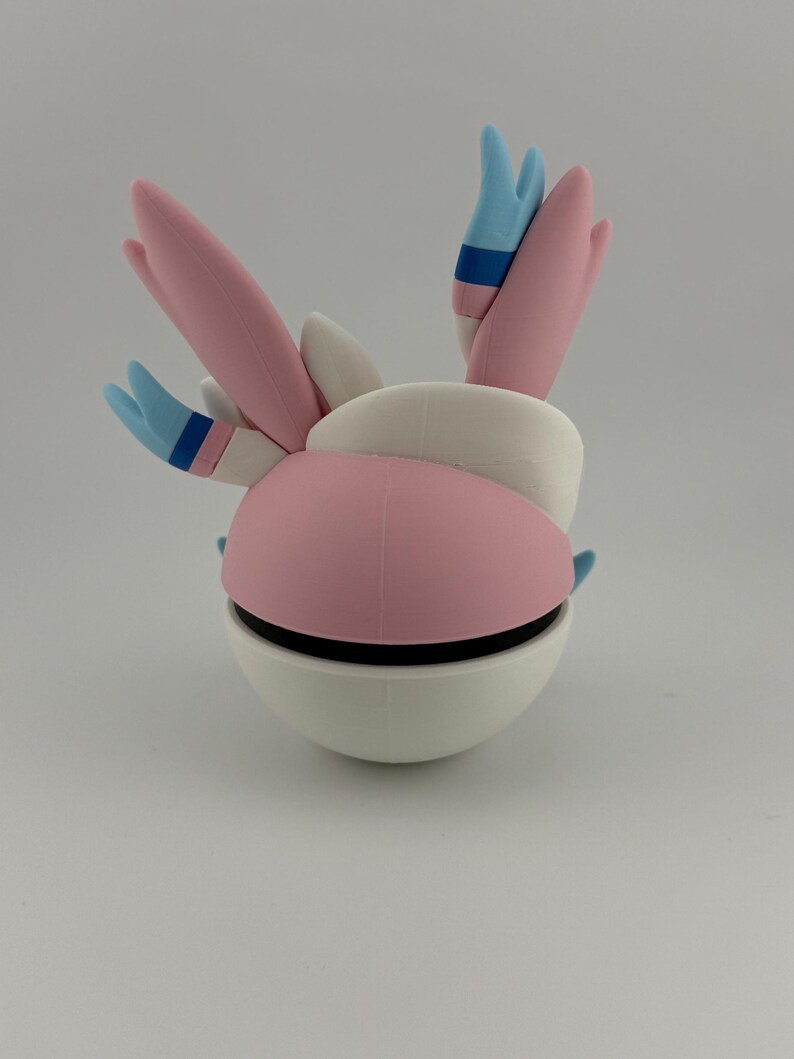 Sylveon Pokeball 3D Printed Display | Handmade Pokémon Collectible Decor | Anime Gaming Shelf Gift image 4