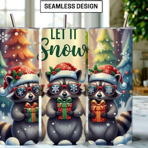 Christmas Raccoon Tumbler Wrap: 20oz Skinny Sublimation Design (PNG Digital Download)