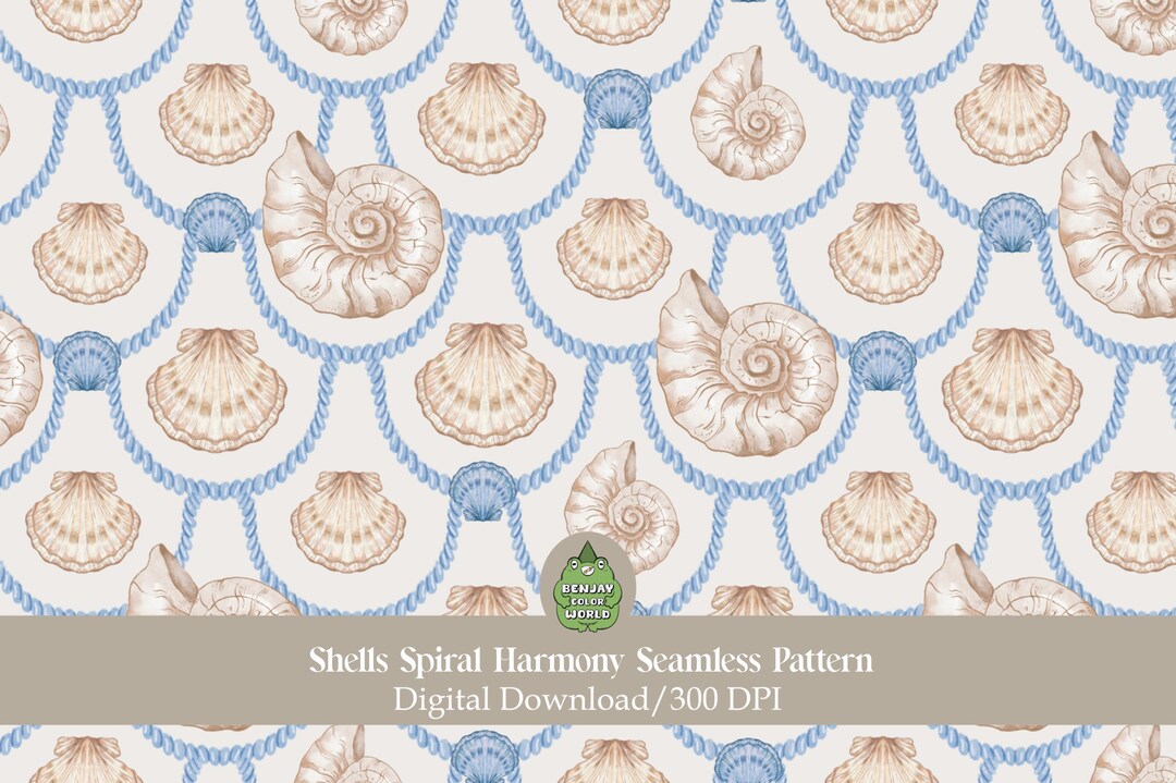 Shells Spiral Harmony Seamless Pattern File, Beachy Seamless Pattern ...