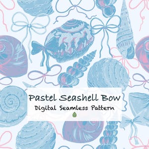 Pastel Seashell Bow Seamless Pattern: Coastal Digital Paper (PNG, JPG ...