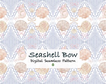 Muschel Schleifen Muster: Pastell Küstenstoff Design (PNG, JPG)