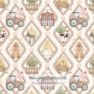 Farm Animals Seamless Pattern – Vintage Nursery Design (Digital Files)