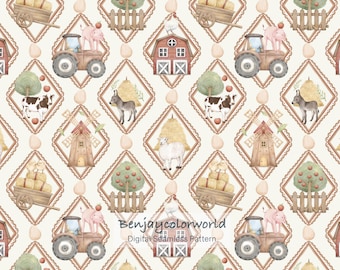 Farm Animals Seamless Pattern – Vintage Nursery Design (Digital Files)