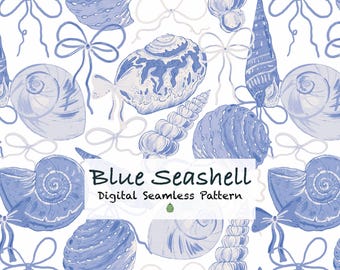Seashell Bow Seamless Pattern: Küsten Digitales Papier (PNG, JPG Digitale Dateien)