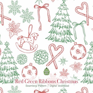 Red Green Ribbons Christmas Seamless Pattern, Seamless Pattern, Christmas Png,Digital Download, Digital Pattern Sublimation and Crafts