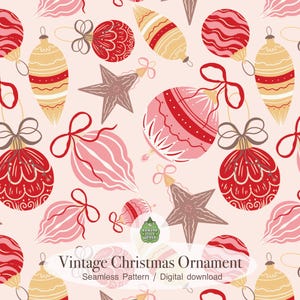 Vintage Christmas Ornament Seamless Pattern – Red Pink Holiday Baubles PNG for Sublimation, Fabric Printing, Wrapping & Crafts,PNG Pattern