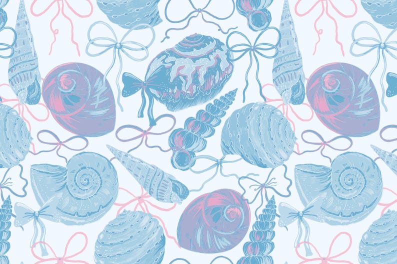 Pastel Seashell Bow Seamless Pattern: Coastal Digital Paper (PNG, JPG ...