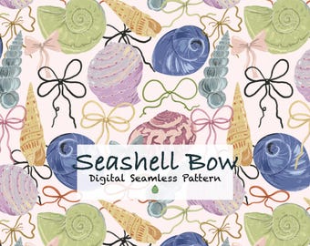 Muschel Bogen Musterdesign, Küsten Digitales Papier, Ozean Sommer Strand (PNG, JPG Digitale Dateien)