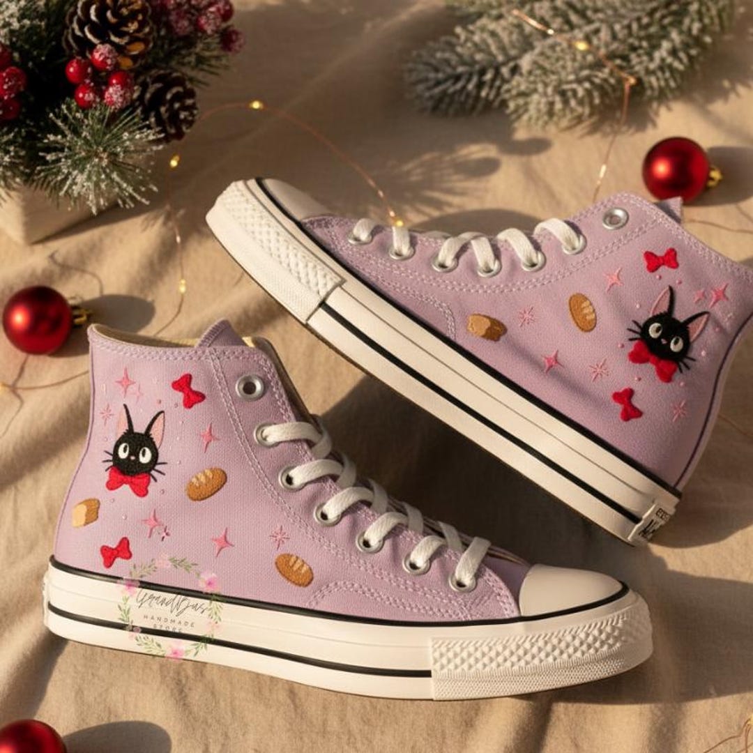 Custom Anime Hand Embroidered Converse Shoes Character Anime Black Cat ...
