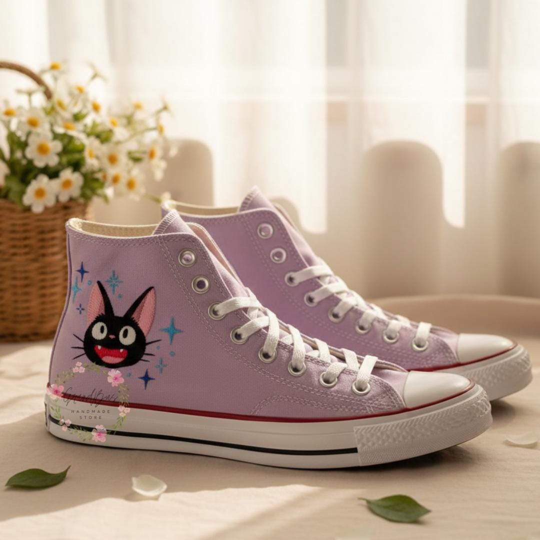 Custom Anime Hand Embroidered Converse Shoes Character Anime Black Cat ...