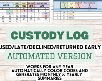 AUTOMATED Custody Log with Monthly/Yearly Summary Sheets