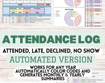 AUTOMATED Attendance Log with Monthly/Yearly Summary Sheets