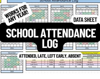 School Attendance Log Data Sheet- Works for Any Year!