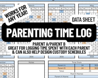Parenting Time Log Data Sheet- Works for Any Year!