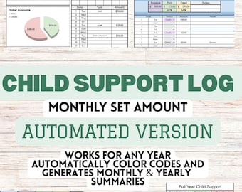 AUTOMATED Child Support Log with Monthly/Yearly Summary Sheets