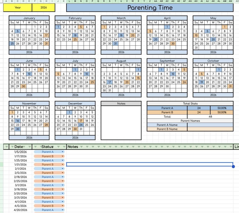 Data Sheet Version: Parenting Time Log - Etsy