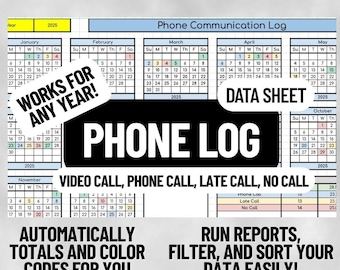 Phone Log Data Sheet- Works for Any Year!