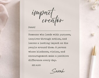 Impact Creator Journal gepersonaliseerd, mentorcadeau, leiderscadeau, verschilmaker, waardering notitieboekje collega pensioen, afscheidscadeau
