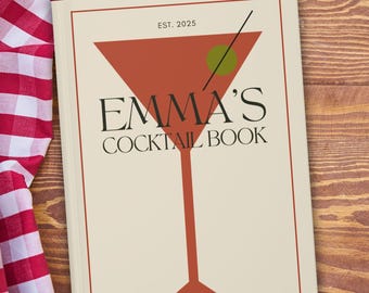 Libro de recetas de cócteles personalizado, libro de recetas de bar, regalo de barman, regalos de mixología, diario de bebidas en blanco personalizado