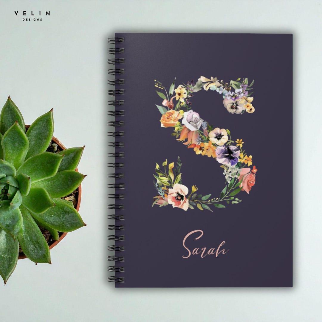Personalized Spiral Notebook, Custom Name Journal, Watercolor Floral ...